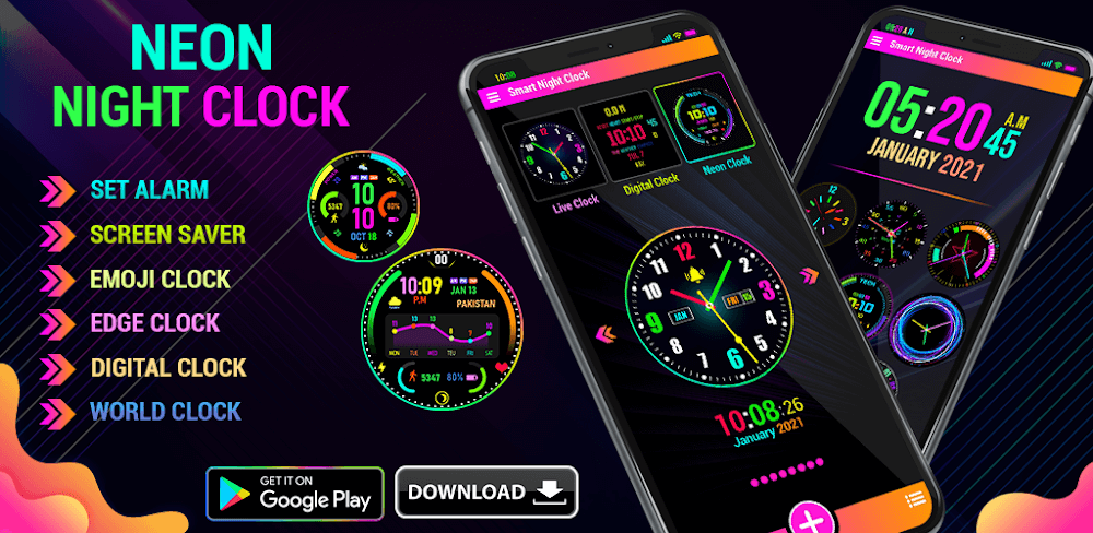 Neon Night Clock v1.1.62.5 MOD APK (Premium Unlocked)